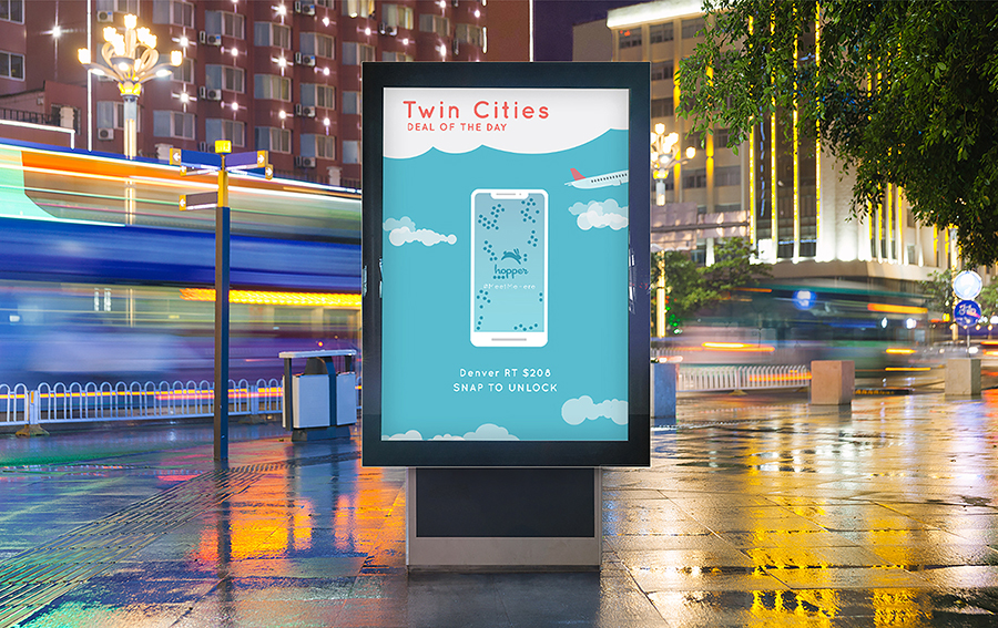 Willaby’s contest entry was a proposed advertising campaign for the travel app Hopper. The campaign included a variety of platforms, including an interactive digital board, social media posts and a billboard.