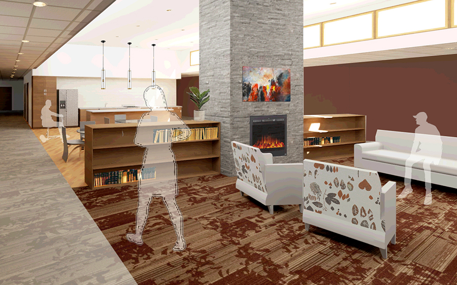 Brehm’s artistic rendering of an interior of a senior living center at Oakwood Mall.