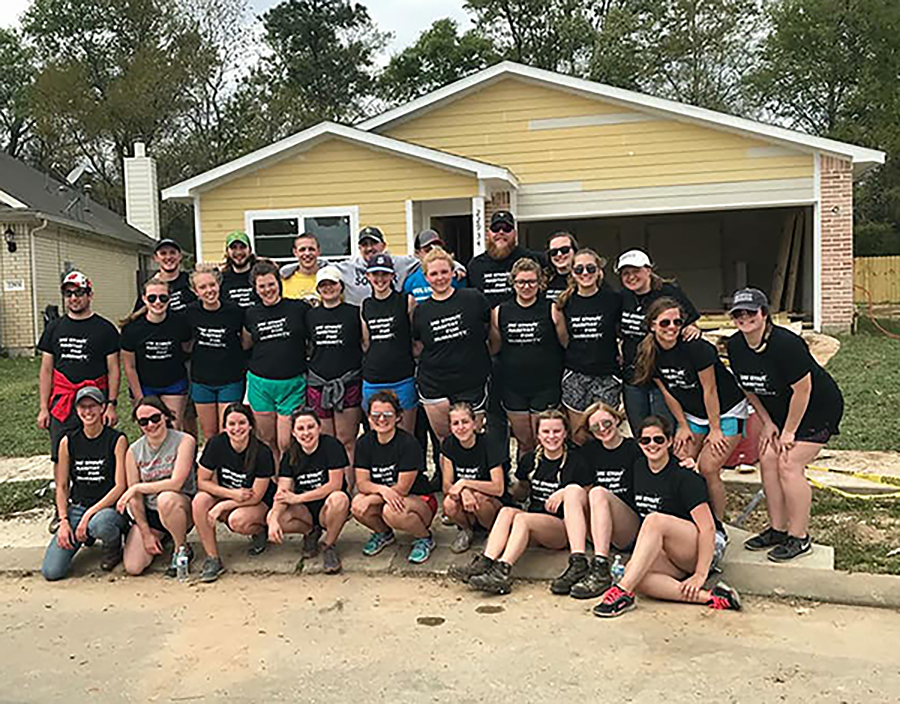 Students from UW-Stout’s chapter of Habitat for Humanity volunteer in 2018 in Houston, Texas, during spring break.