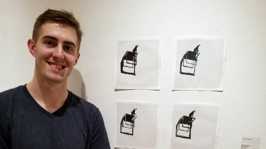 Thomas Weger with “B5 on View,” his drawings that won Best in Show.