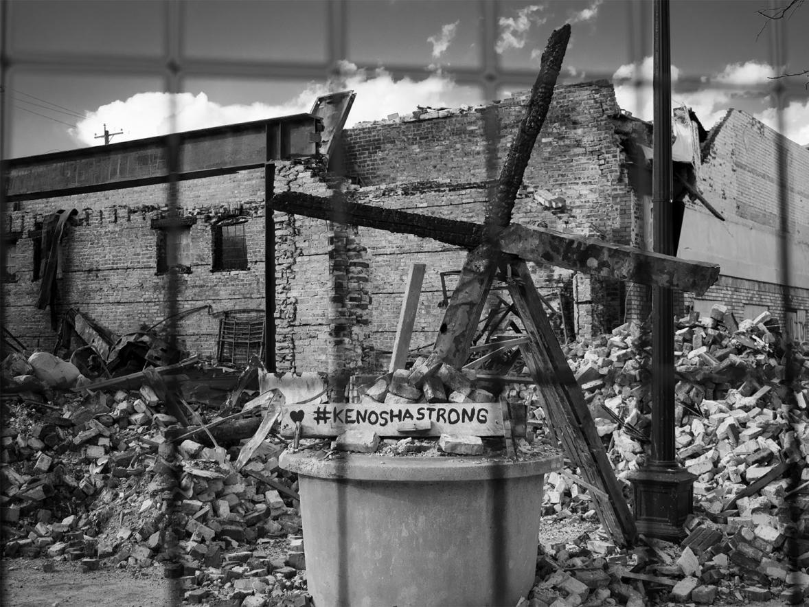 Elizabeth Kelly's photo of building damage in Kenosha.