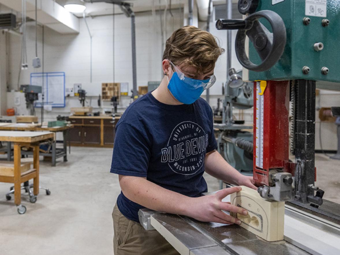 Industrial design student Ethan Scholz in the Process Lab.